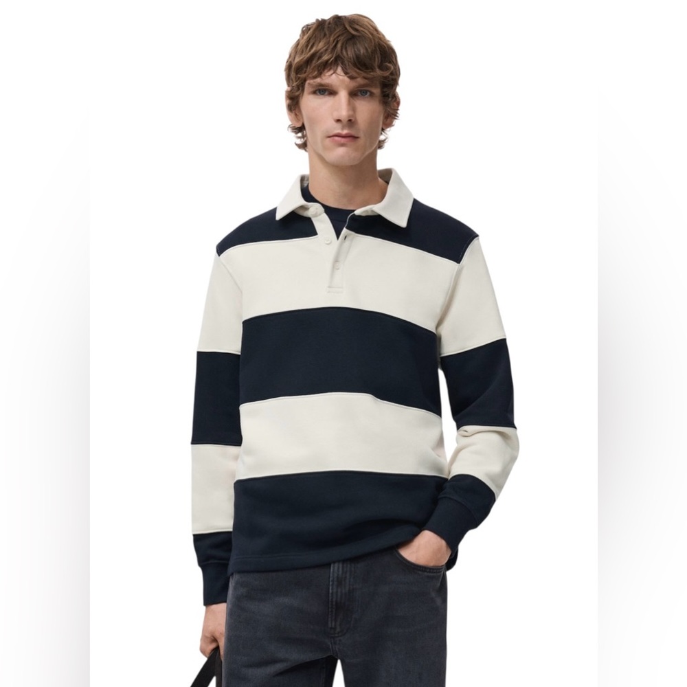 Mango Men's Striped Polo Sweatshirt